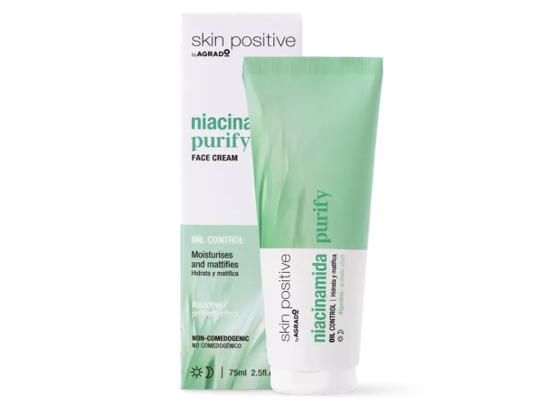 Матиращ и балансиращ крем за лице за мазна кожа Ден и Нощ Skin Positive Niacinamide Purify 75 мл. – AGRADO Матиращ и балансиращ крем за лице за мазна кожа Ден и Нощ Skin Positive Niacinamide Purify 75 мл. – AGRADO